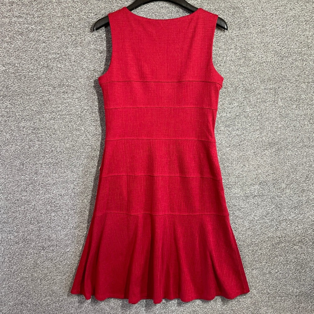 Enfocus Studio Dress 6 Red Textured Tiered Button Detail Sleeveless Sheath - Picture 4 of 7